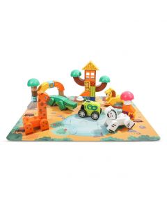 Topbright - Wooden Building Blocks with Puzzle Safari 120413