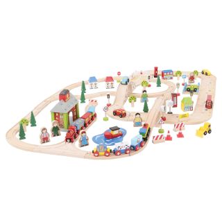 Wooden Railway line and motorway Set 110dlg