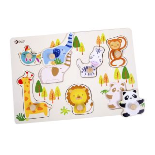 Classic World Wooden Stud Puzzle Wild Animals, 8st.