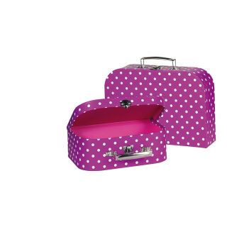 Valise mauve à pois blancs